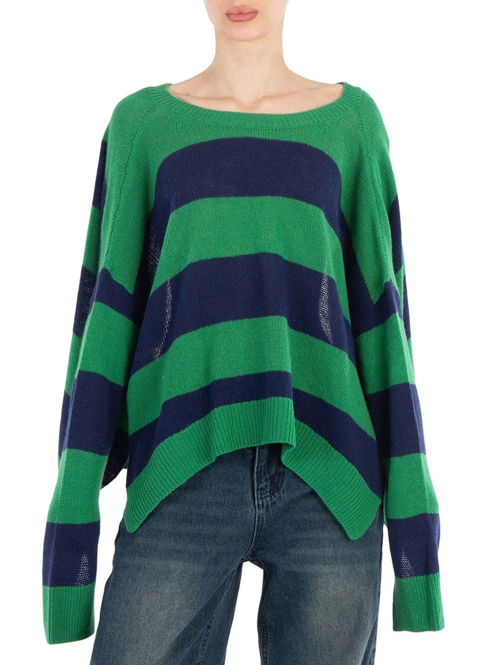 Marni Open Back Striped Wool Cashmere Sweater Loose Jumper IT 46 Green Italy